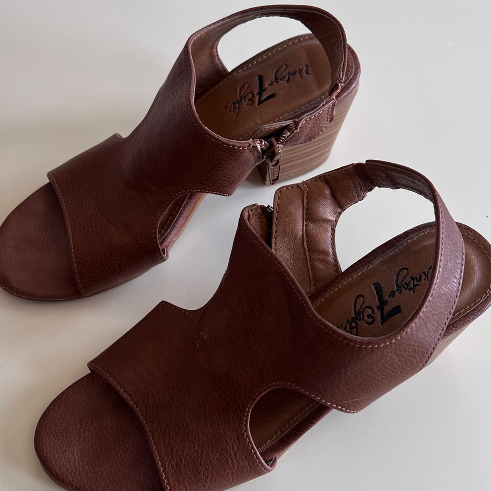 6, women’s, brown dress sandals with open toe, heel